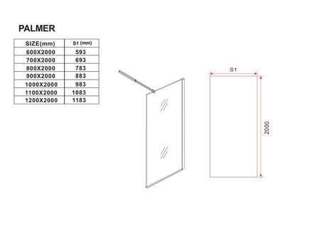 ŚCIANKA PRYSZNICOWA WALK-IN 2-CZĘŚCIOWA 110x40x200 TRANSPARENT CZARNA