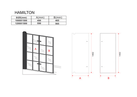 PARAWAN NAWANNOWY HAMILTON 2-SKRZYDŁOWY 120X150 FIX CZARNY