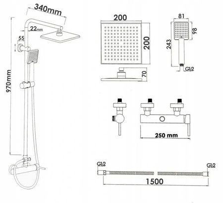 ZESTAW PRYSZNICOWY NATRYSKOWY NATYNKOWY Y-3005B CZARNY