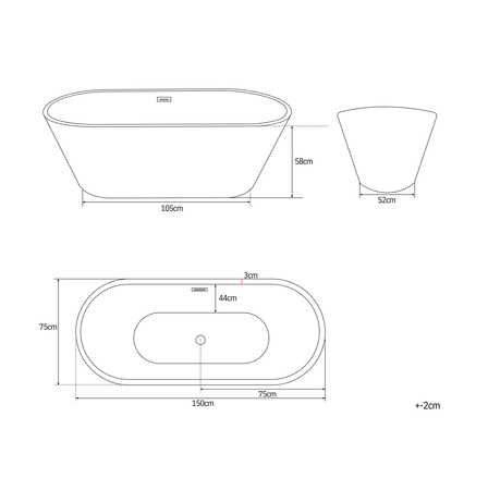 WANNA WOLNOSTOJĄCA EMILY AKRYLOWA 150X75X58 BIAŁA