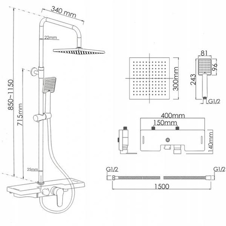 ZESTAW PRYSZNICOWY NATRYSKOWY NATYNKOWY Y-3001 CZARNY