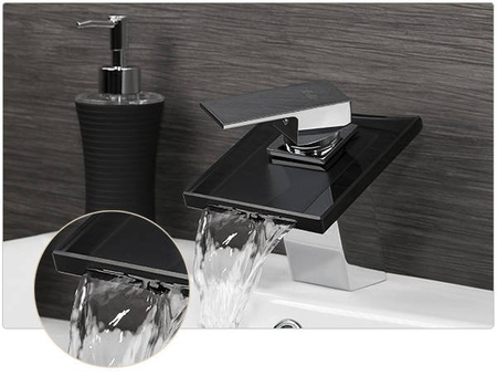 BATERIE DE LAVOAR DIN STICLĂ LUNA JOASĂ PE BLAT S-1002 CROM