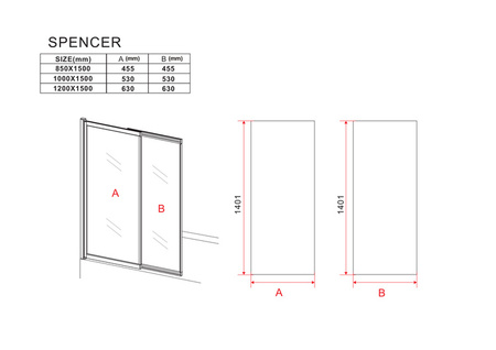 PARAWAN NAWANNOWY SPENCER 2-SKRZYDŁOWY 120X150 ROZSUWANY CHROM