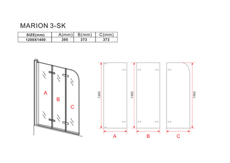 PARAWAN NAWANNOWY MARION 3-SKRZYDŁOWY 120X140 RUCHOMY CZARNY