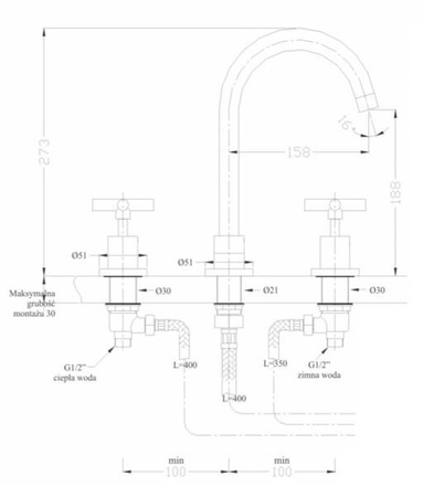 BATERIA UMYWALKOWA VERANNI 3-OTWOROWA SEM-1106B CZARNA