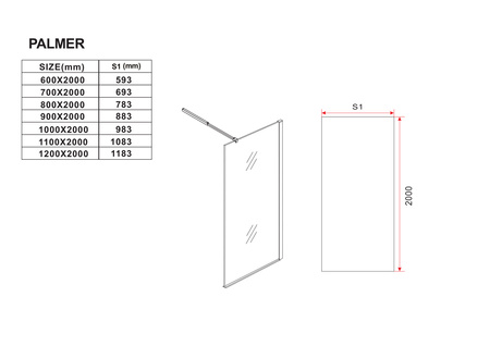 ŚCIANKA PRYSZNICOWA WALK-IN 70x200 TRANSPARENT CZARNA