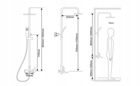 ZESTAW PRYSZNICOWY GIO NATRYSKOWY NATYNKOWY S-1157 CZARNY / ZŁOTY
