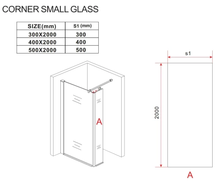 ŚCIANKA PRYSZNICOWA WALK-IN 2-CZĘŚCIOWA 60x30x200 TRANSPARENT CHROM
