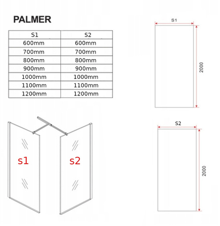 ŚCIANKA PRYSZNICOWA PALMER WALK-IN DOUBLE 2-CZĘŚCIOWA 120x200 120x200 TRANSPARENT CHROM