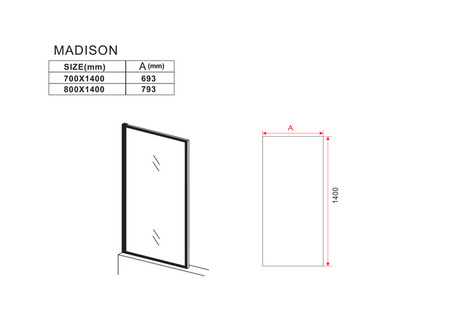 PARAWAN NAWANNOWY MADISON 1-SKRZYDŁOWY 70X140 FIX CZARNY