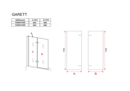 PARAWAN NAWANNOWY GARETT 2-SKRZYDŁOWY 100X150 FIX CZARNY