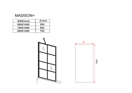 PARAWAN NAWANNOWY MADISON+ 1-SKRZYDŁOWY 80X140 FIX CZARNY