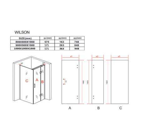 KABINA PRYSZNICOWA WILSON KWADRATOWA TRANSPARENTNA - 90X90X190 ZŁOTA