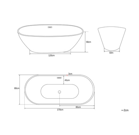 WANNA WOLNOSTOJĄCA SKYLER AKRYLOWA 170X80X58 BIAŁA