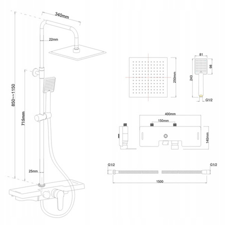 ZESTAW PRYSZNICOWY NATRYSKOWY NATYNKOWY Y-3001 CHROM