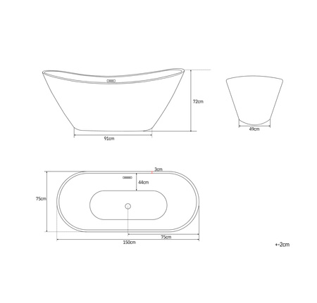 WANNA WOLNOSTOJĄCA GRACE AKRYLOWA 150X75X72 BIAŁA