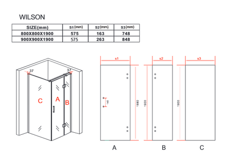 KABINA PRYSZNICOWA WILSON KWADRATOWA TRANSPARENTNA - 80X80X190 CHROM