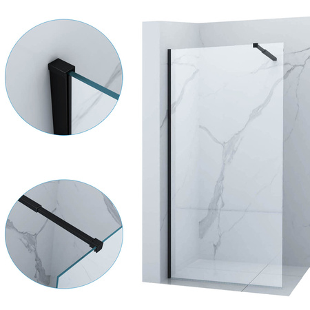 ŚCIANKA PRYSZNICOWA WALK-IN 100x200 TRANSPARENT CZARNA